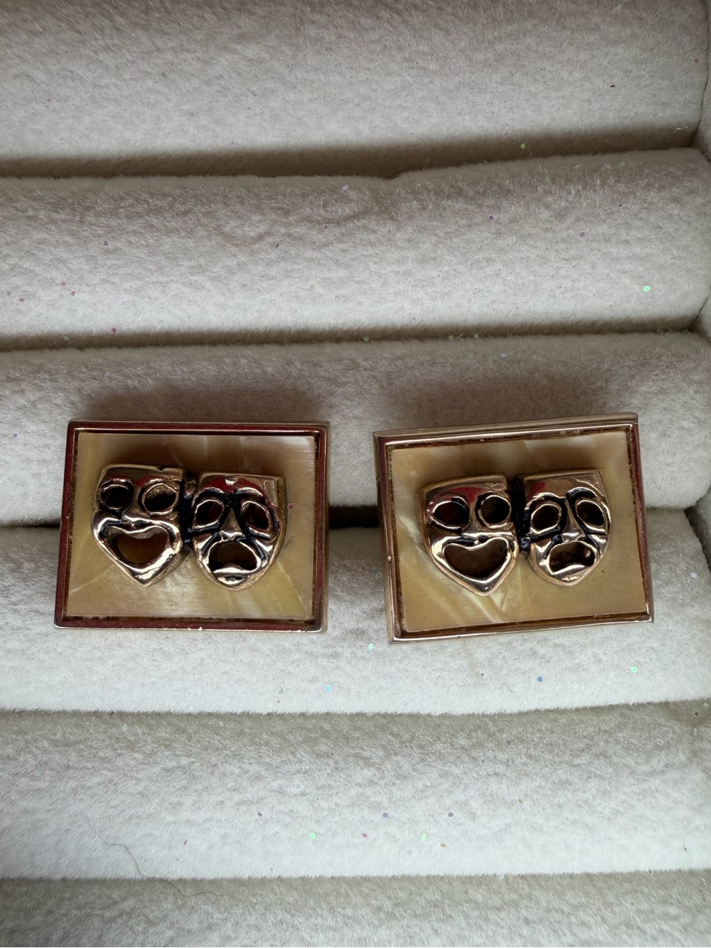 Gold Tone Theater Mask Cufflinks with Ivory Inlay